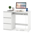 thumbnail image 1 of Costway Computer Desk with Built-in Charging Station USB & Type-C Ports Keyboard Tray & 3 Drawers White, 1 of 10