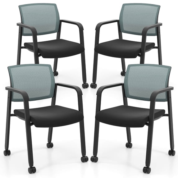 Costway Conference Chairs Set of 4 Stackable Office Guest Mesh Chair Waiting Room Wheels