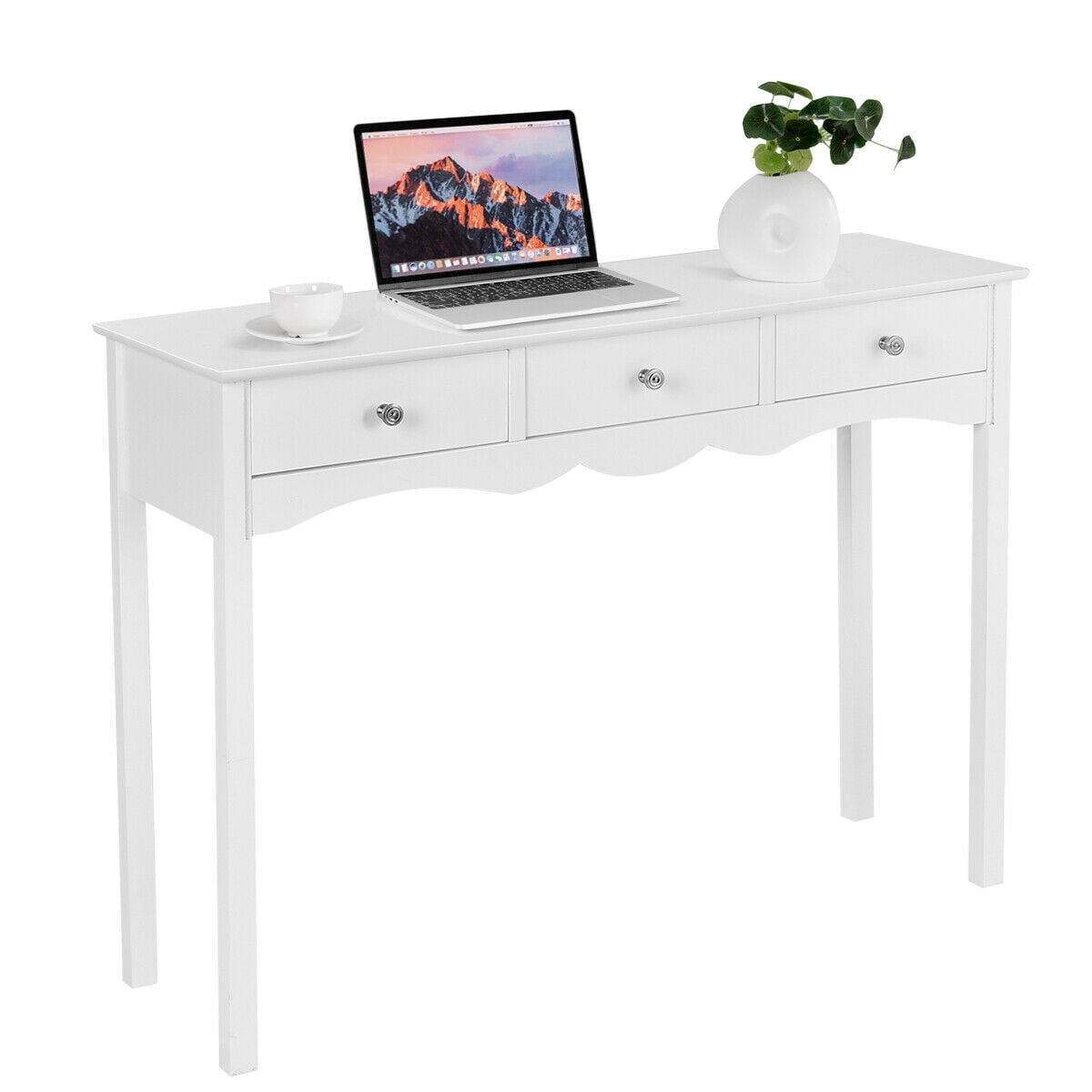 White MDF Console Table with Storage Drawers