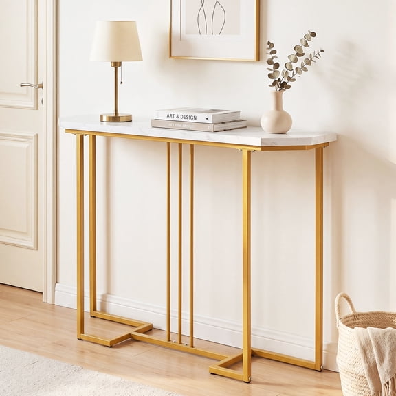 Costway Console Table, Narrow Entryway Table, Luxury Sofa Table for Living Room, Hallway Golden+White
