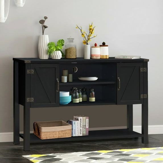 Costway Console Table Sideboard Buffet TV Stand w/ Storage Cabinets & Bottom Shelf Black