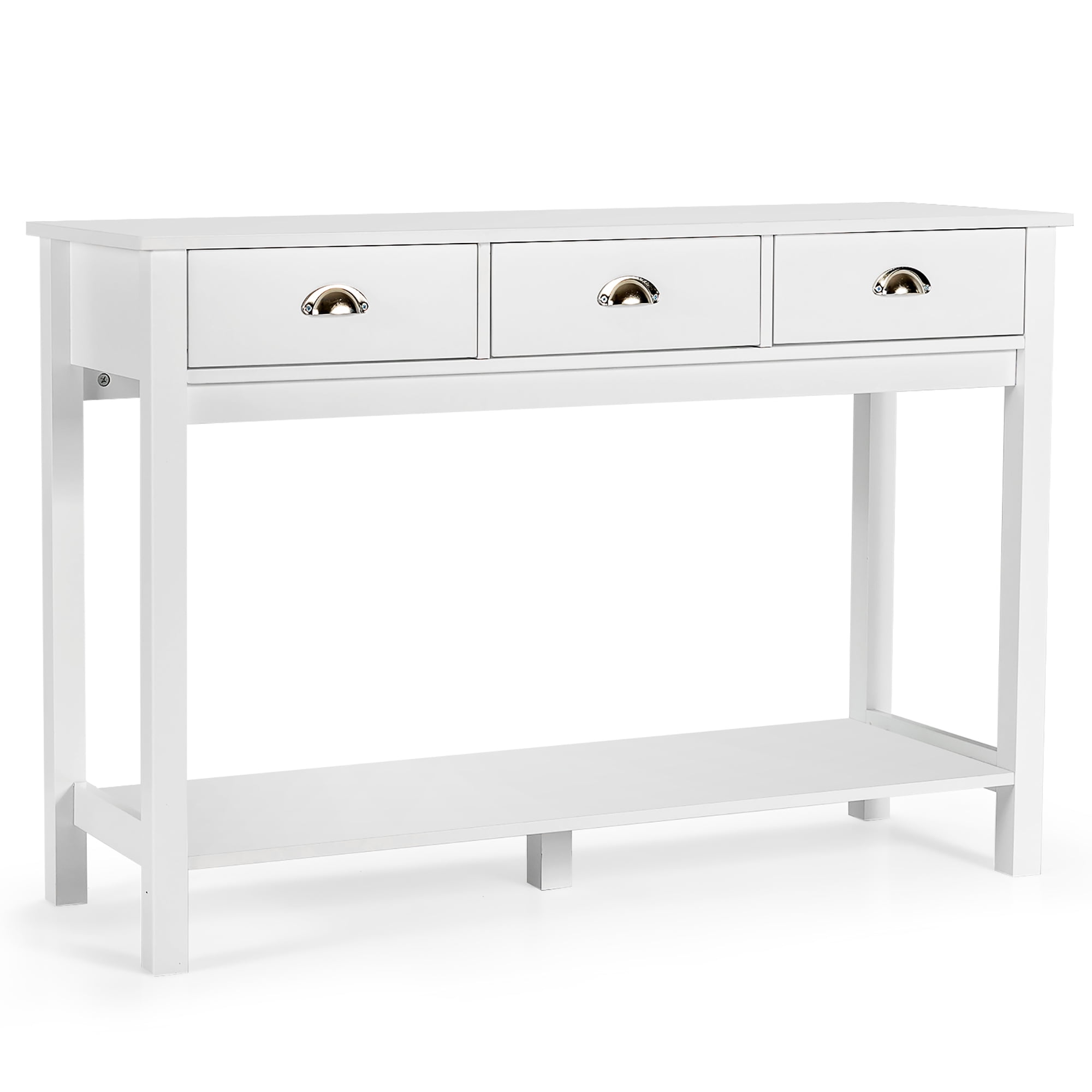 Costway Console Table with 3 Drawers Bottom Shelf Sofa Side Table Entryway White
