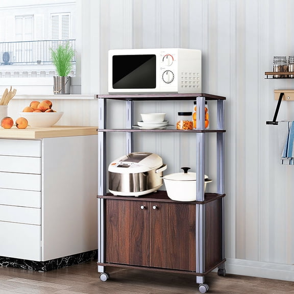 Costway Bakers Rack Microwave Oven Rack Shelves Kitchen Storage Organizer Metal White