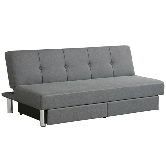 Costway Convertible Futon Sofa Bed Adjustable Couch Sleeper w/ Two Drawers Grey