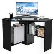 Costway Corner Computer Desk Triangle Writing Workstation w/ Storage Shelf Black