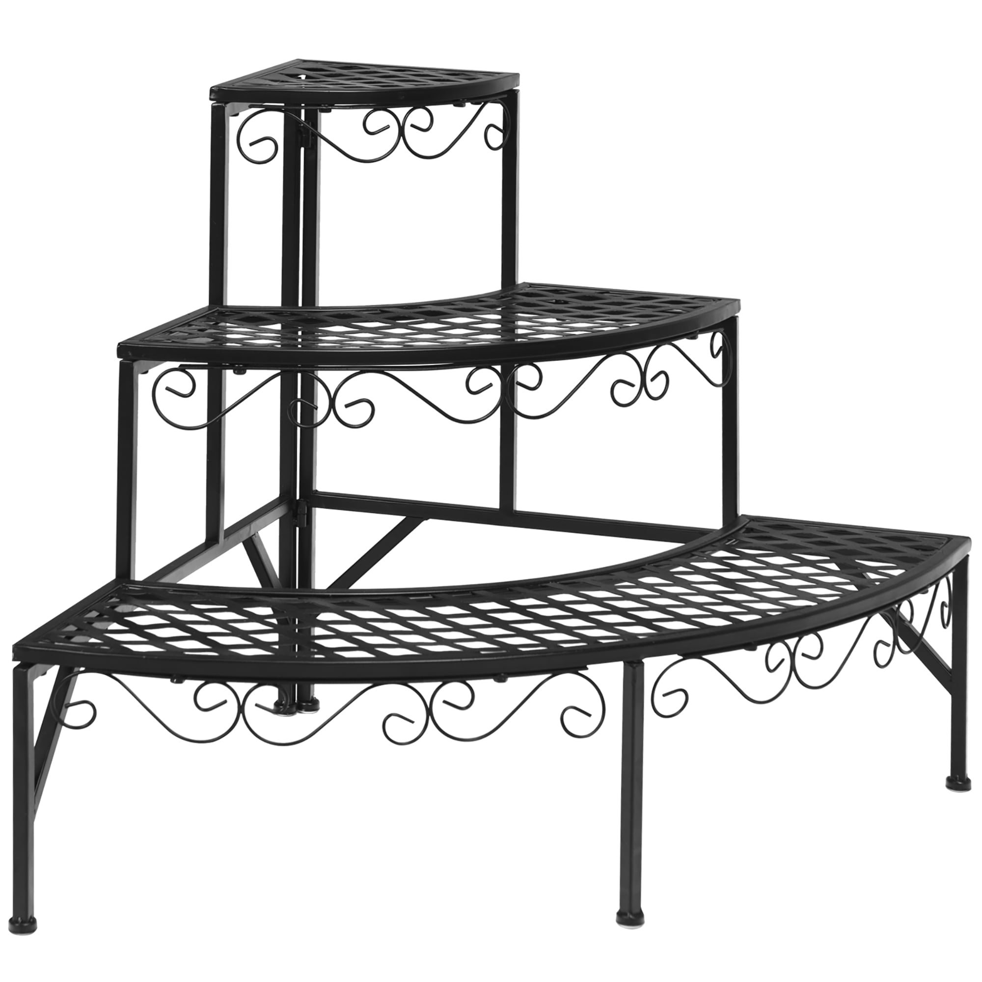 Elegant Black Metal 3-Tier Corner Plant Stand Display Rack