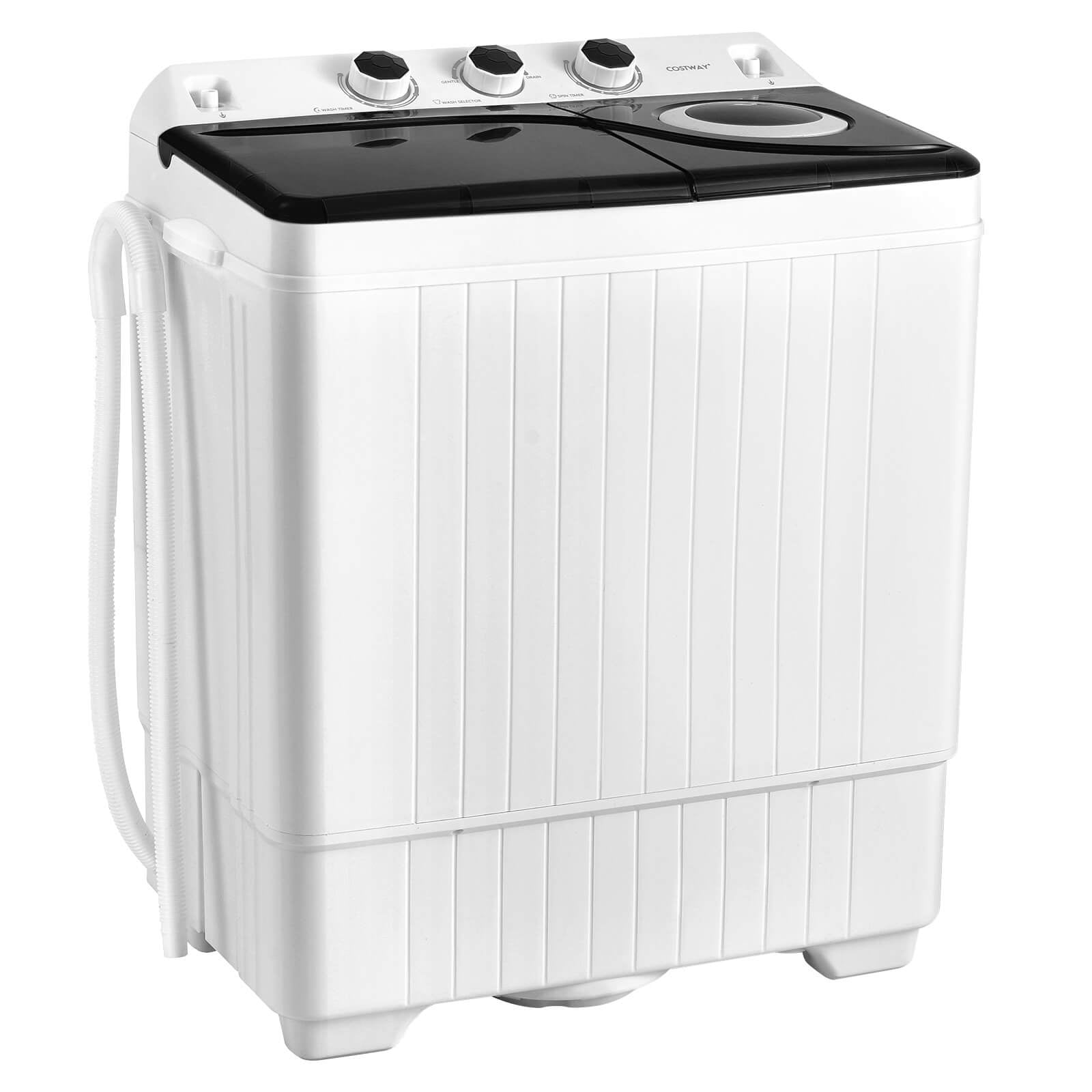 Costway 26lbs Portable Semi-automatic Twin Tub Washing Machine with Drain Pump Black