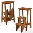 thumbnail image 1 of Costway 3-in-1 Rubber Wood Ladder 3 Tier Folding Step Stool Brown Coffee, 1 of 9