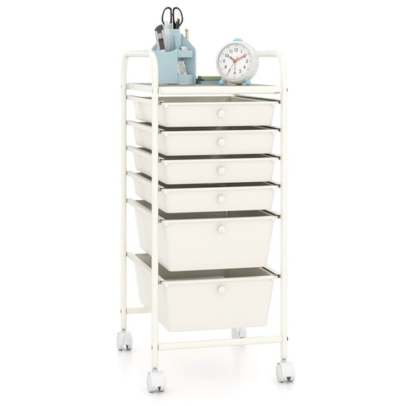 Costway 6 Drawer Rolling Storage Cart Scrapbook Paper Office Organizer Macaron White