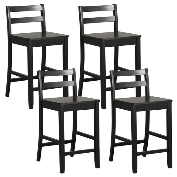 Costway Counter Height Footrest Curved Backrest Bar Stools, Black (Set of 4)