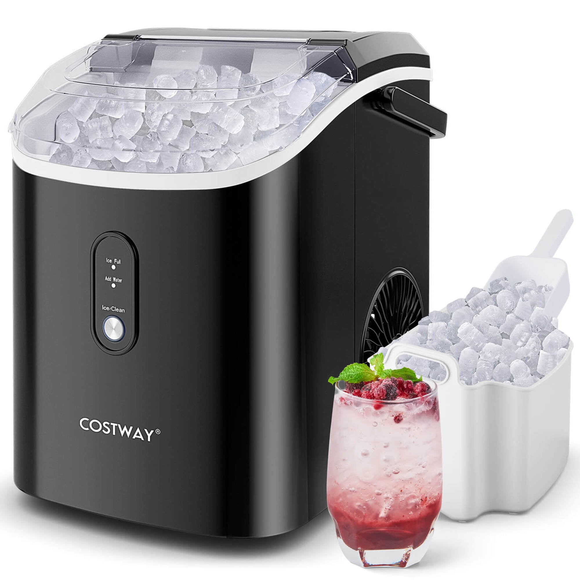 Compact Black Stainless Steel Nugget Countertop Ice Maker