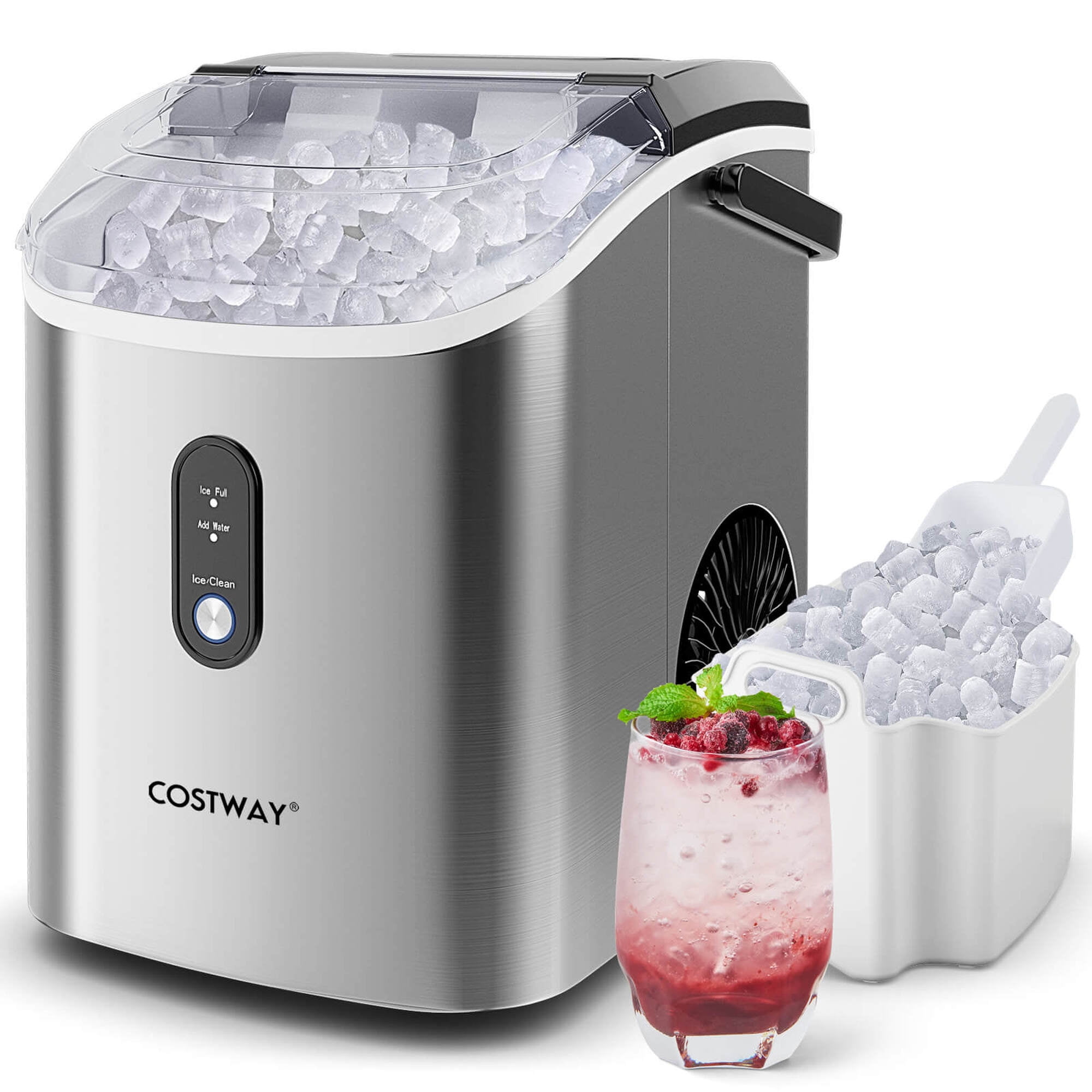 Costway Countertop Ice Maker with Soft Chewable Pellet Ice  Ready in 6 Mins Silver