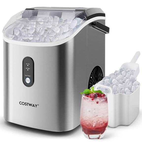 Costway Countertop Ice Maker with Soft Chewable Pellet Ice Ready in 6 Mins Silver