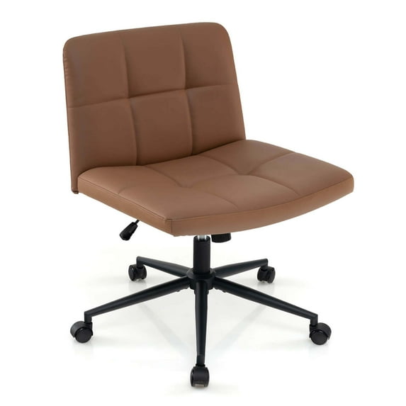 Costway Criss Cross Chair with Wheels Oversized U-shaped Seat Wheels for Home Office Brown