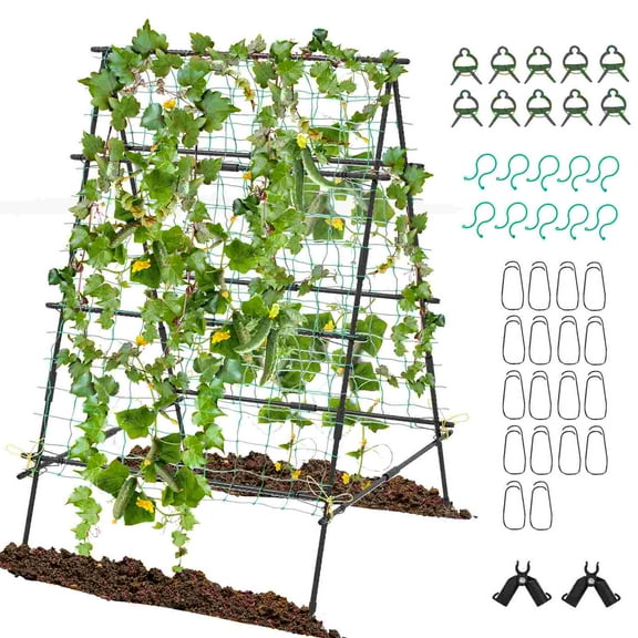 Costway Cucumber Trellis for Plant Climbing Foldable Garden Tunnel Trellis with Plastic Coated Tube