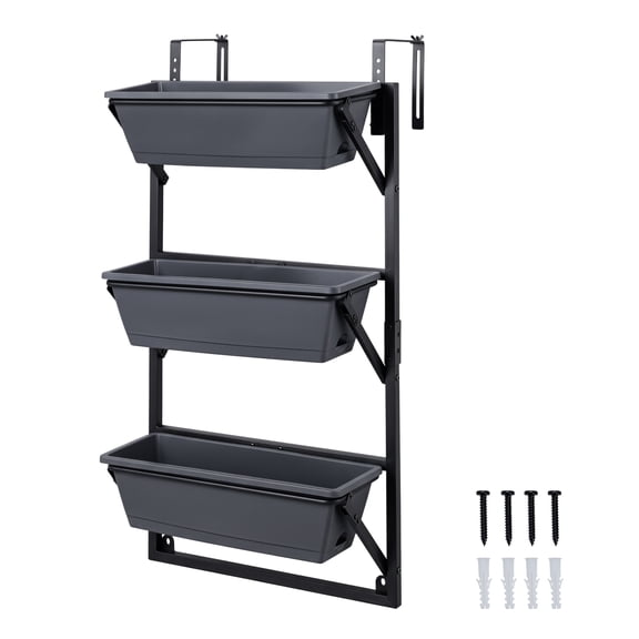 Costway Deck Railing Planter Boxes with Adjustable Brackets 3-Tier Outdoor Hanging Planter Black