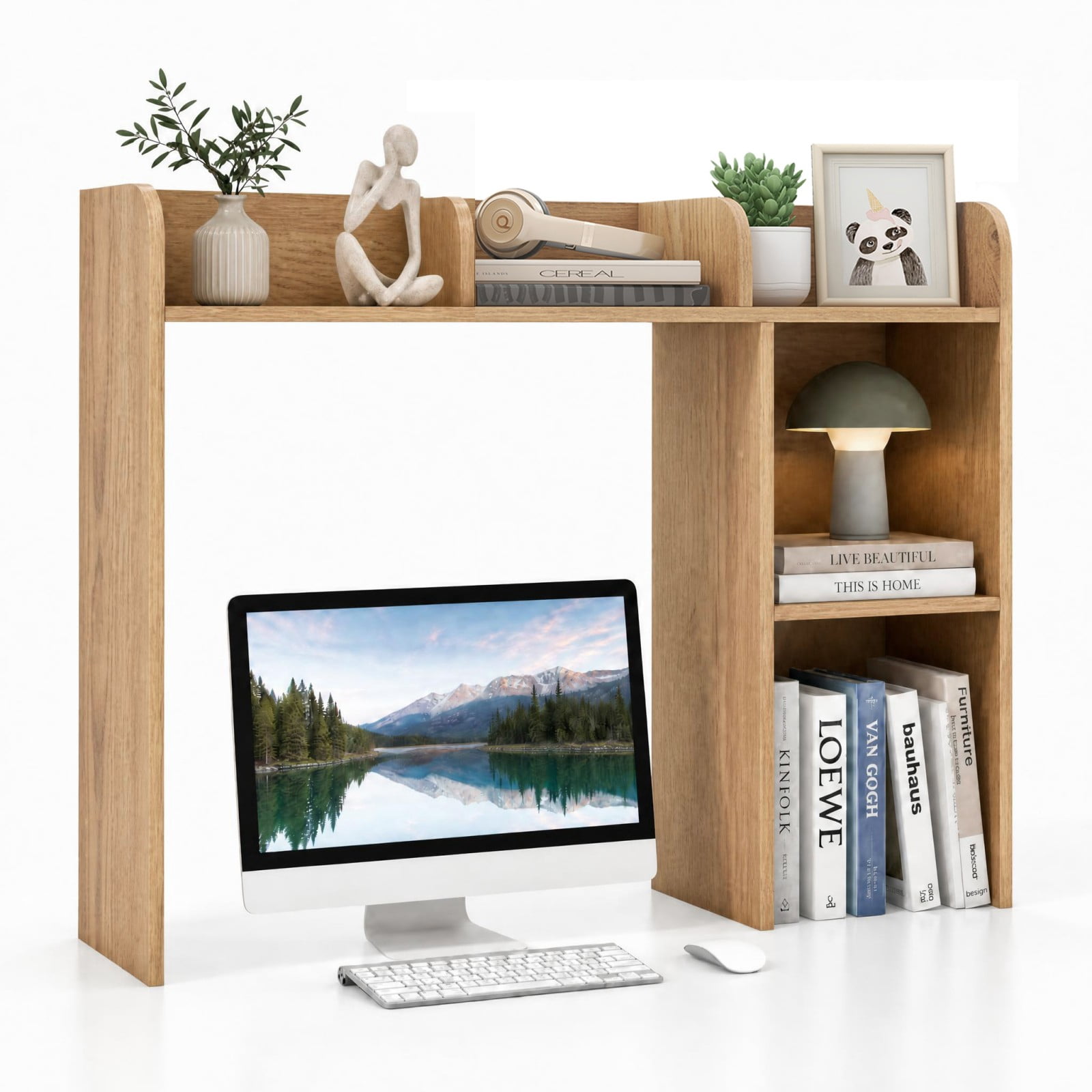 その他 Yellow Desk Shelf Costway Desk Bookshelf Desktop Storage Shelf for Monitors up to 27