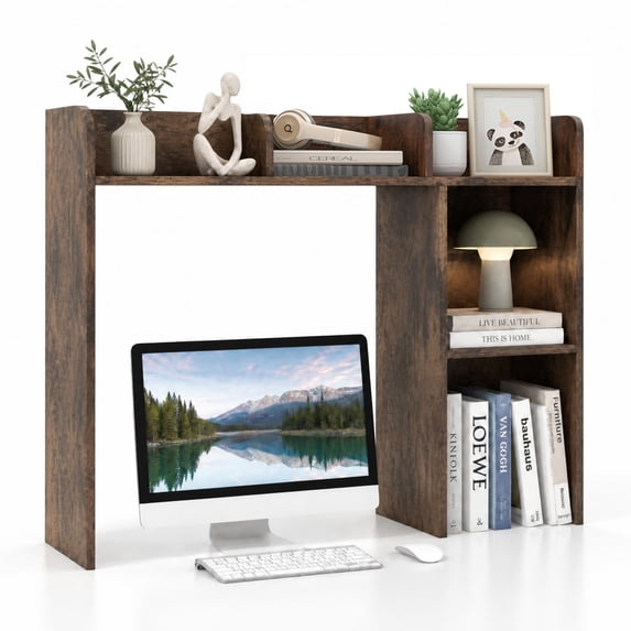Costway Desk Bookshelf Desktop Storage Organizer Multiple Bookcases, Wood Composite Brown, 27 lbs