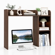 Costway Desk Bookshelf Desktop Storage Shelf for Monitors up to 27" with Anti-tip Kits Walnut
