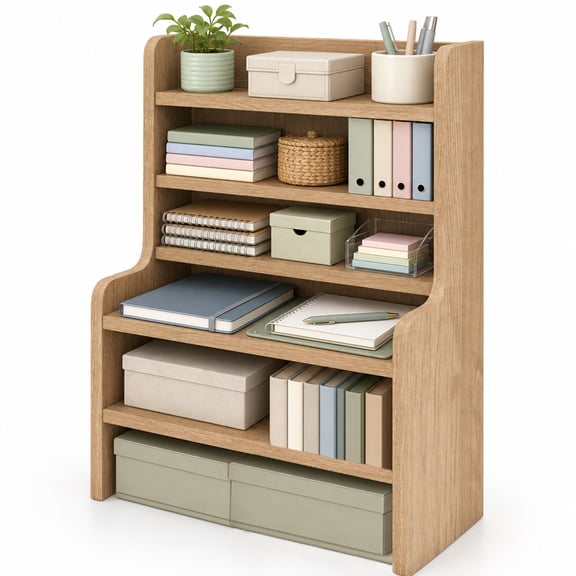 Costway Desktop Bookshelf with Open Cubes and Adjustable Shelves, 12 x 6.5 x 16.5 in Natural