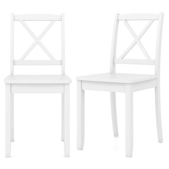 Costway Dining Chair Set of 2 Kitchen Side Chairs with Rubber Wood Legs & Cross Back White