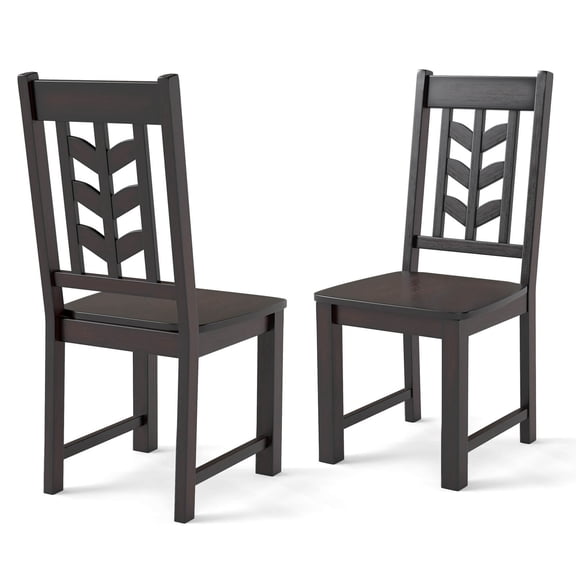 Costway Dining Chair Set of 2 with Rubber Wood Frame & Leaf-shape High Back for Kitchen Brown