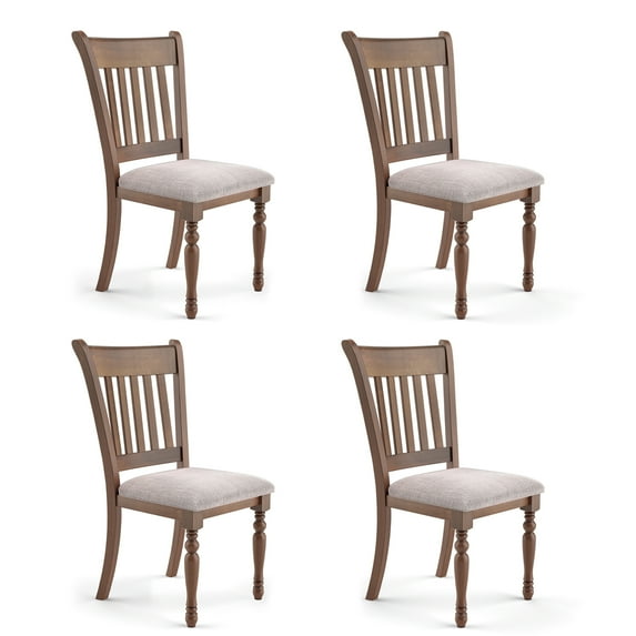 Costway Dining Chair Upholstered Set of 4 Vintage Wooden Dining Chair W/ Padded Cushion