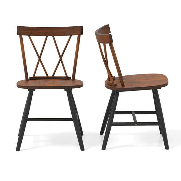 Costway Dining Chairs Set of 2 Farmhouse Kitchen Chair with Rubber Wood Frame,