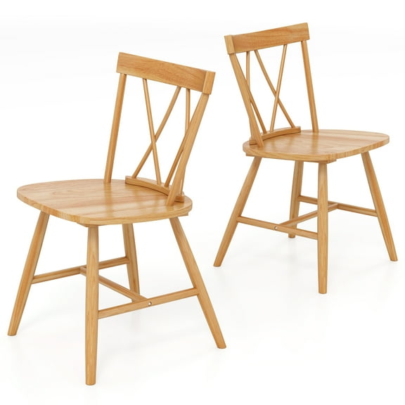 Costway Dining Chairs Set of 2 Farmhouse Kitchen Chair with Rubber Wood Frame,