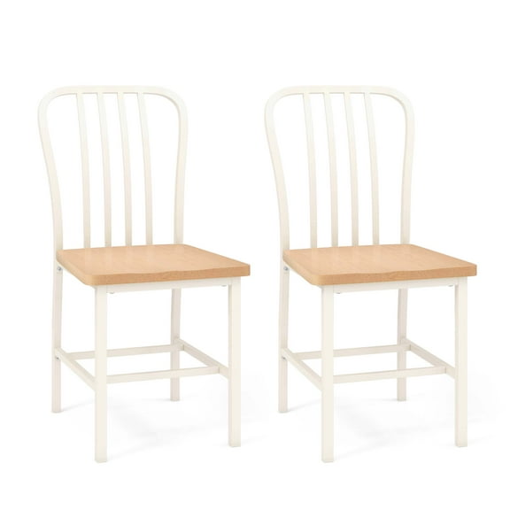 Costway Dining Chairs Set of 2 High Back Navy Chairs Metal Frame Footrests Kitchen White