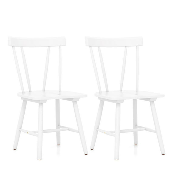 Costway Dining Chairs Set of 2 Windsor Chairs Wood Armless Chairs with Solid Rubber Wood White