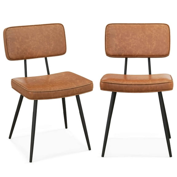 Costway Dining Chairs Set of 2 with PU Leather Cover Filled Sponge Waterfall Seats Brown