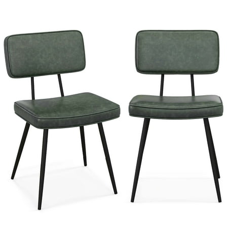 Costway Dining Chairs Set of 2 with PU Leather Cover Filled Sponge Waterfall Seats - Green