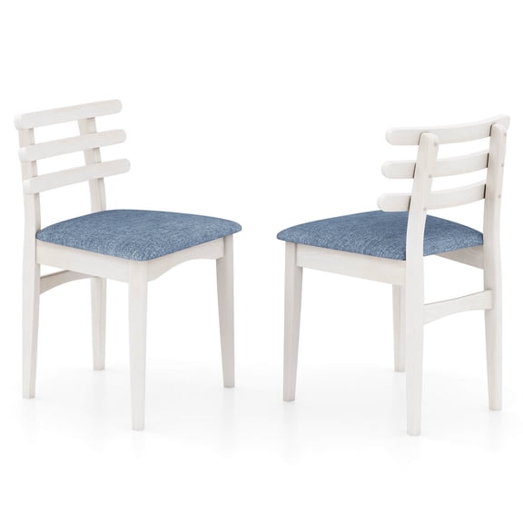 Costway Dining Chairs Set of 2 with Rubber Wood Frame Padded Seat & Open Ladder Low Back