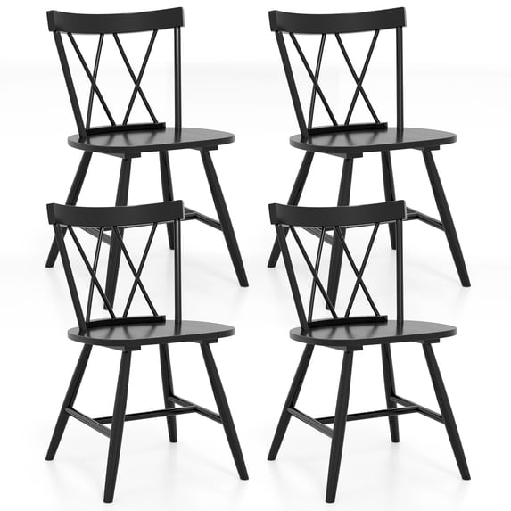 Costway Dining Chairs Set of 4 Farmhouse Kitchen Chair with Rubber Wood Frame,