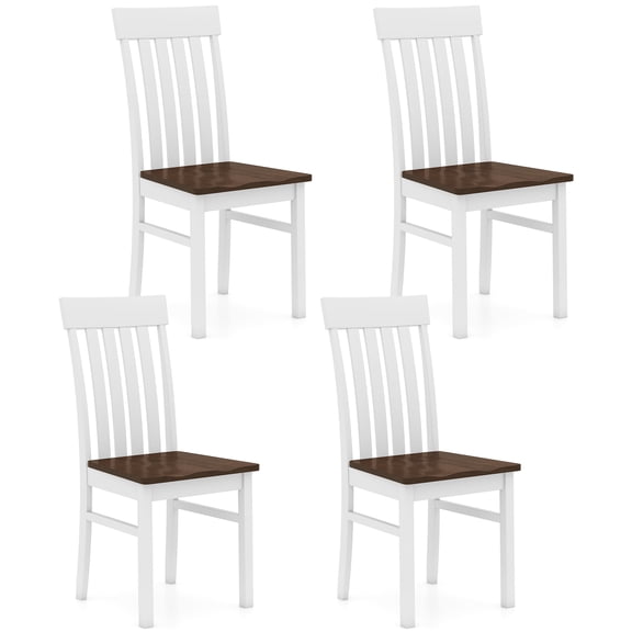 Costway Dining Chairs Set of 4 with Slatted High Backrests Concave Seats Rubber Wood Legs