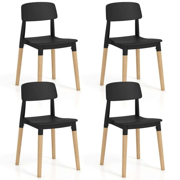 Costway Dining Side Chairs Set of 4 with Ergonomic Backrest Wide Seat & Sturdy Wooden Legs Black