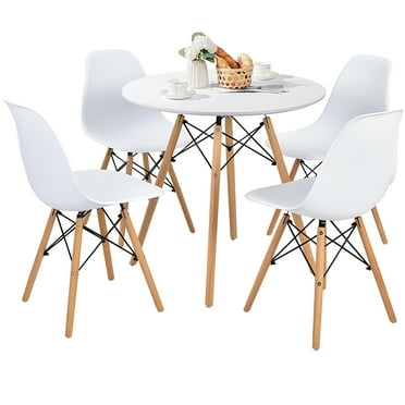 Costway Dining Table Set Modern 5 PCS For 4 Round Dining Room Table Set with Solid Wood Leg White