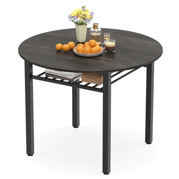 Costway Dining Table for 2-4 People,40” Round Kitchen Table with Storage Shelf&Metal Frame Gray + Black