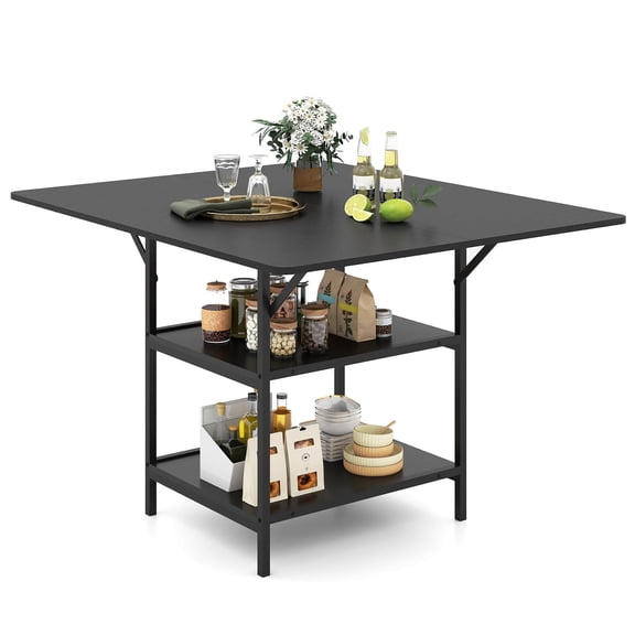 Costway Dining Table for 4-6People,47”Rectangular Kitchen Table with 2-tier Storage Shelves Black