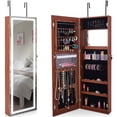 thumbnail image 1 of Costway Door Wall Mount Touch Screen LED Light Mirrored Jewelry Cabinet Storage Lockable, Brown, 1 of 10