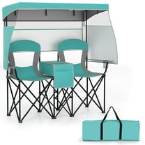 Costway Double Beach Chair with Adjustable Canopy Oversized Folding Camping Chair Turquoise
