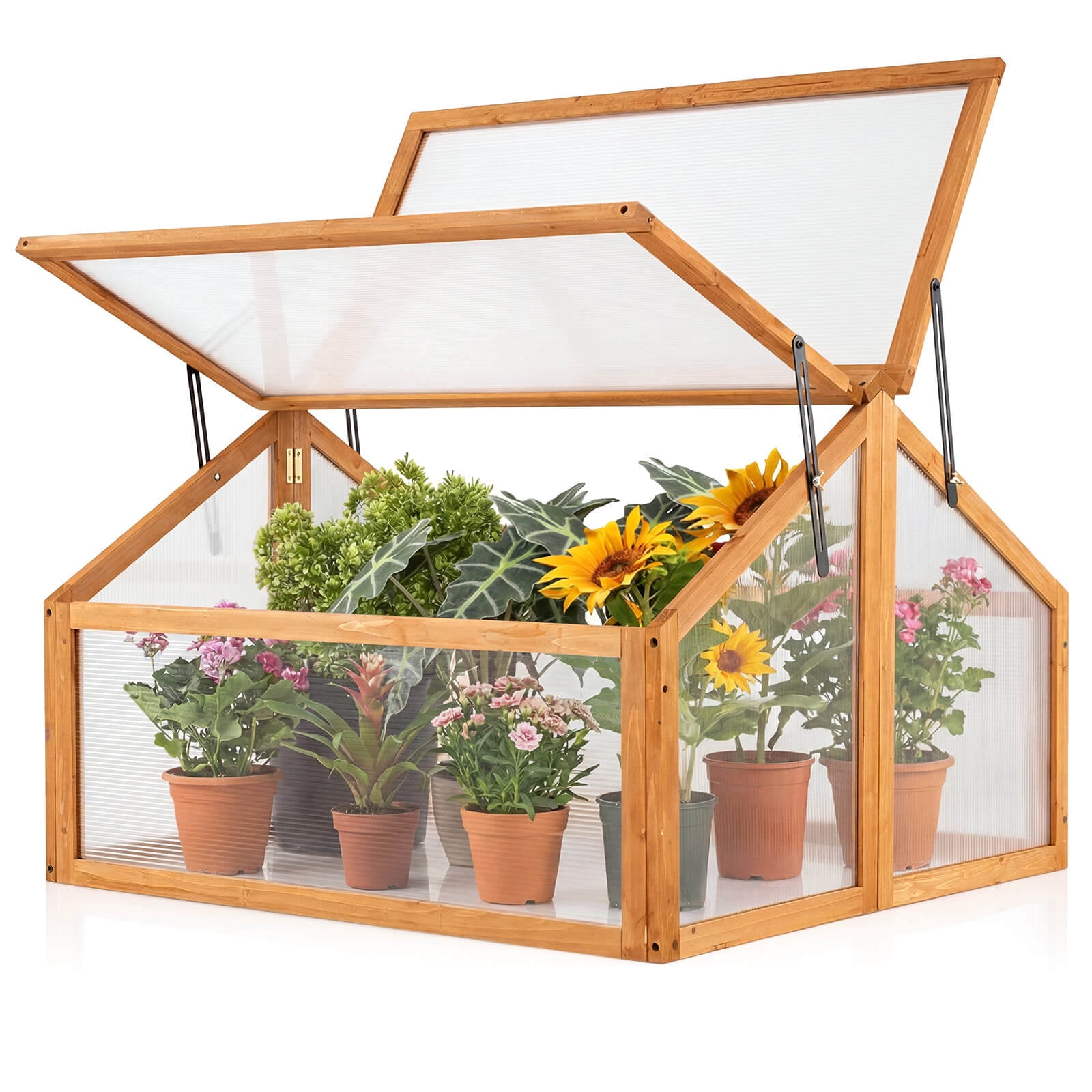 Costway Backyard Planter: Double Box Wooden Greenhouse for Raised