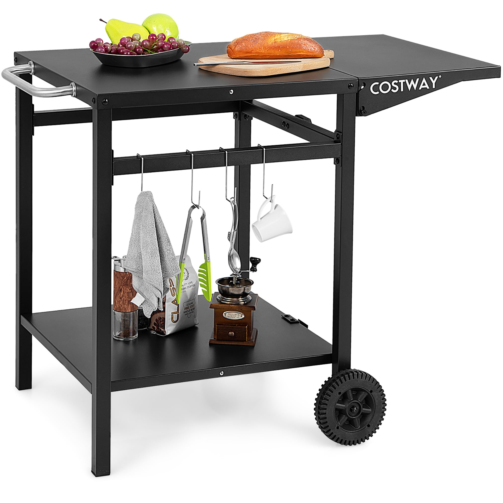 Costway Outdoor DoubleShelf Movable Dining Cart, BBQ Food Prep Table