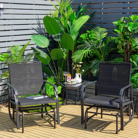Costway Double Swing Glider Chair Rocker Glass Table Umbrella Hole Black
