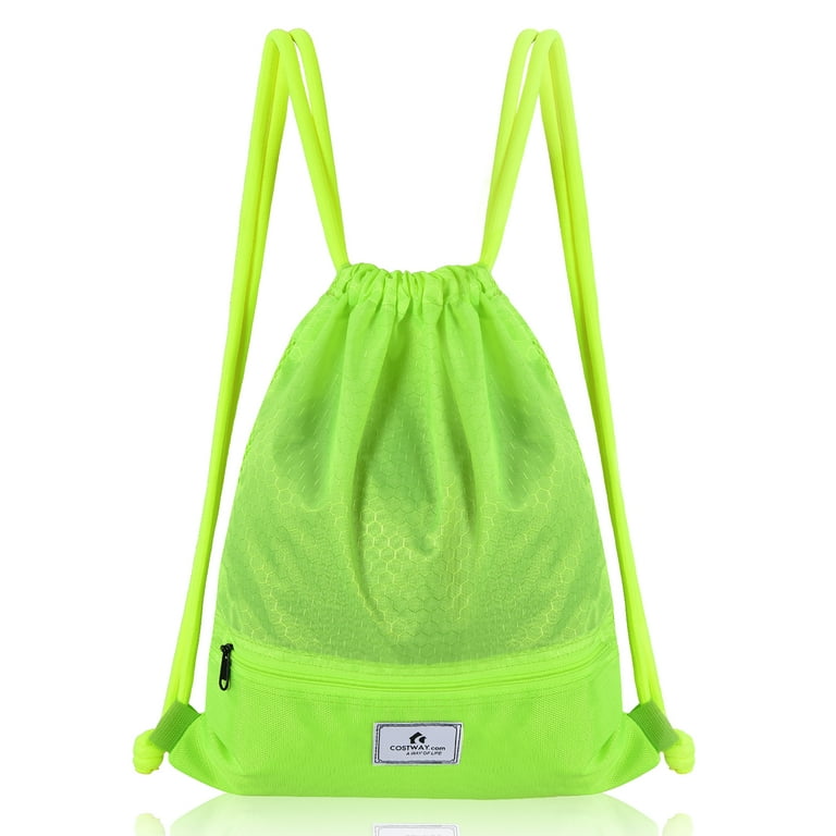 Costway Drawstring Backpack String Bag Folding Sports Sack w/Zipper Pocket  Green - Walmart.com