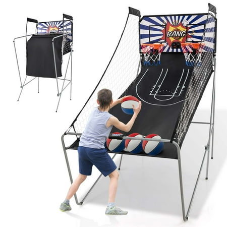 Costway - Dual Shot Basketball Arcade Game with 8 Game Modes Arcade Sound Electronic Scoring - White