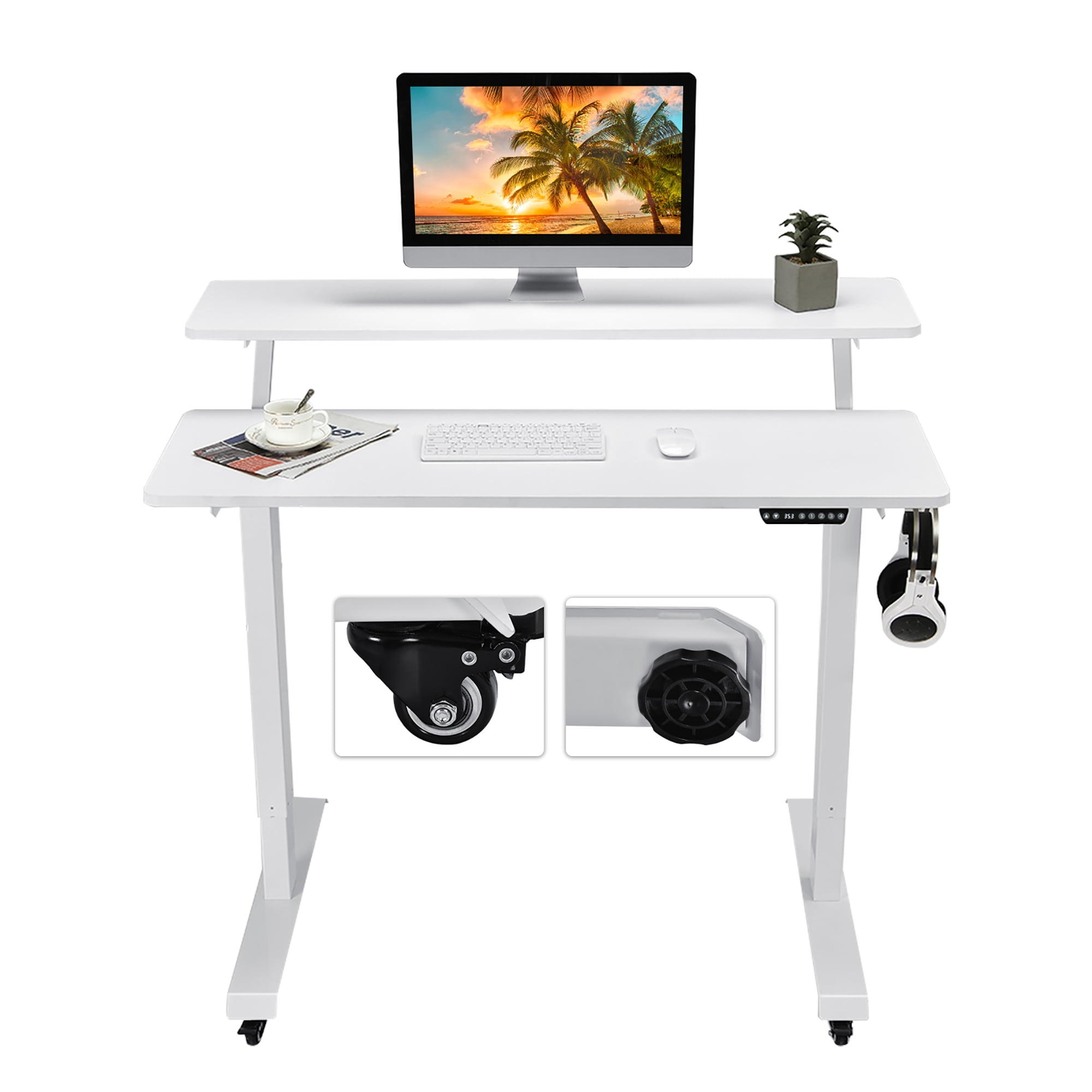 Desk for Office Computer | Wheels | Modern Style | Costway | Electric Standing Adjustable Stand Up Anti-collision-White