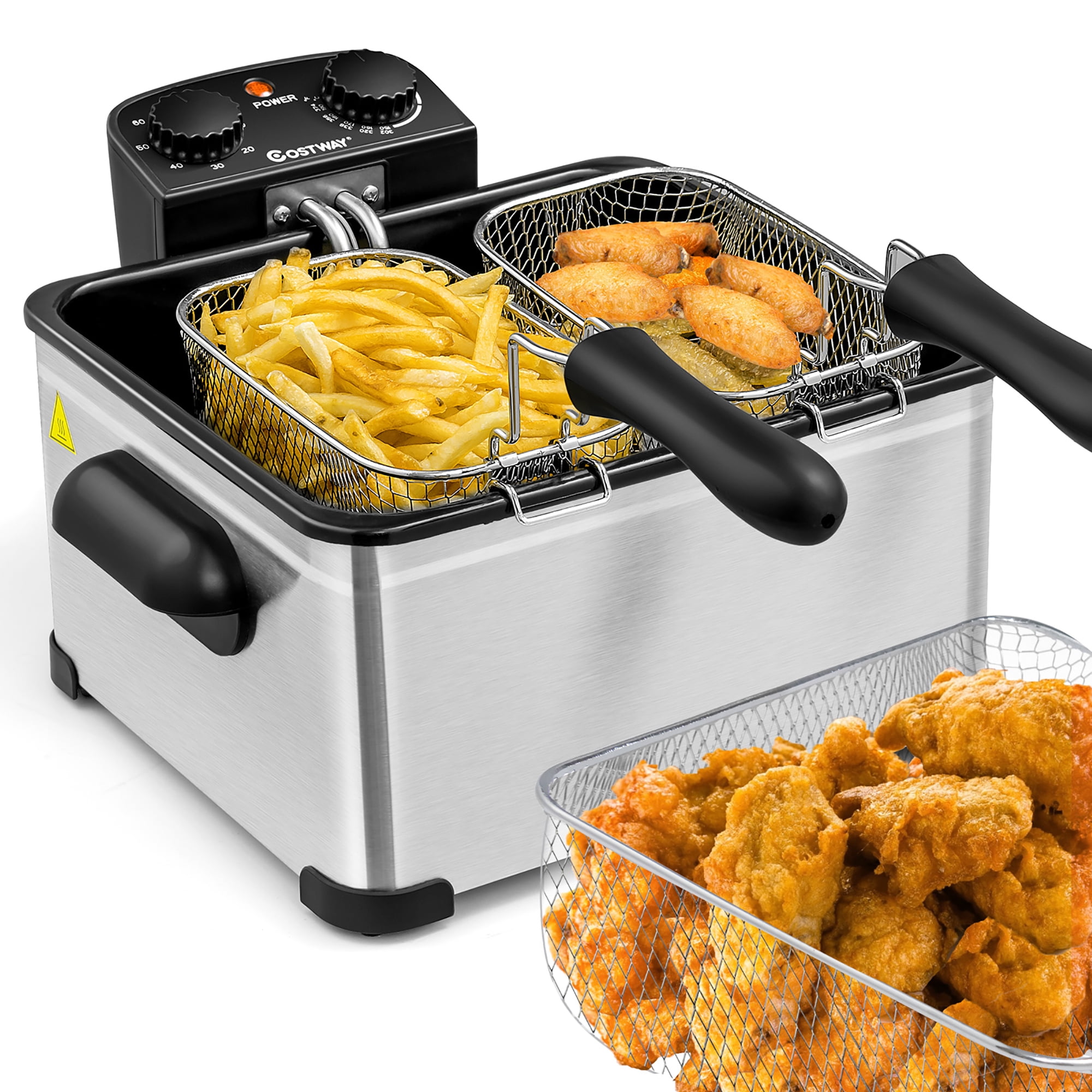 Costway Electric Deep Fryer 5.3 QT 21 Cup Stainless Steel 1700W with Triple Basket