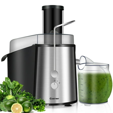 Costway - Electric Juicer Wide Mouth Fruit & Vegetable Centrifugal Juice Extractor 2 Speed - Black + Silver